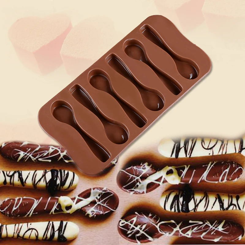 

Silicone 6pcs Spoon Shaped Chocolate Fondant pastry Mould Cake DecorationTools Biscuit Candy Jelly Ice Trays Mold Decor