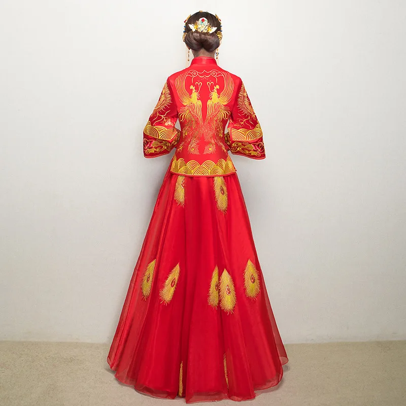 Женское традиционное платье Cheongsam свадебное платье невесты красное китайское платье Феникс женщина Qipao Vestido Восточный стиль платья