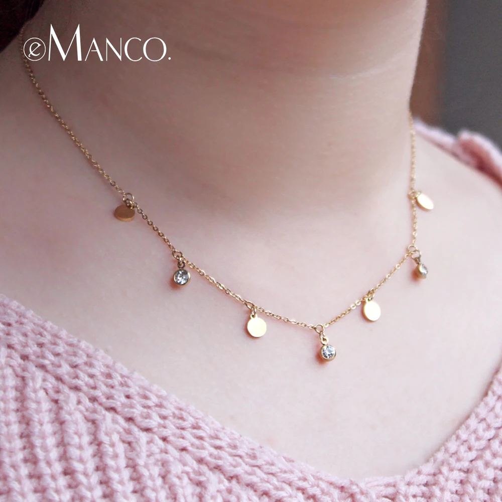 eManco Stainless Steel Jewelry Femme Rose Gold Color Link Chain Necklace With Cute Pendants Simple Brand Design Fashion Jewelry