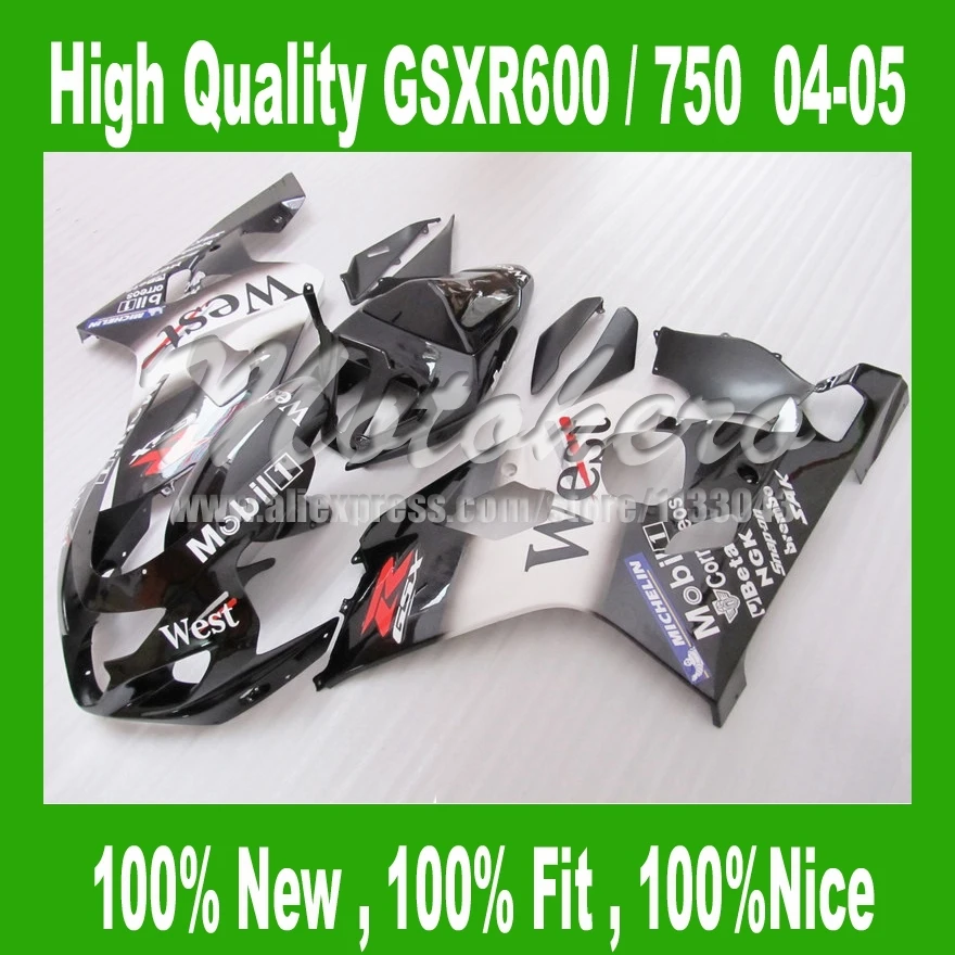 WEST обтекатели для SUZUKI GSXR 600 K4 черные белые GSX R600 # S9KK R750 04 05 GSXR600 750 2004 2005|fairing kit|gsxr 750gsxr
