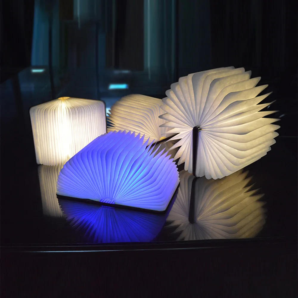 Wooden Book Lamp Colorful LED Night Light Portable Decoration Lighting USB Rechargeable Bedroom Lamp for Children Kids Gril Gift