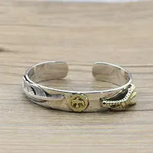 Модные Панк Ретро тайский серебряный для мужчин и женщин Личность S925 стерлингового серебра такахаши Горо ручной работы крюк Golden Eagle перо открытые браслет