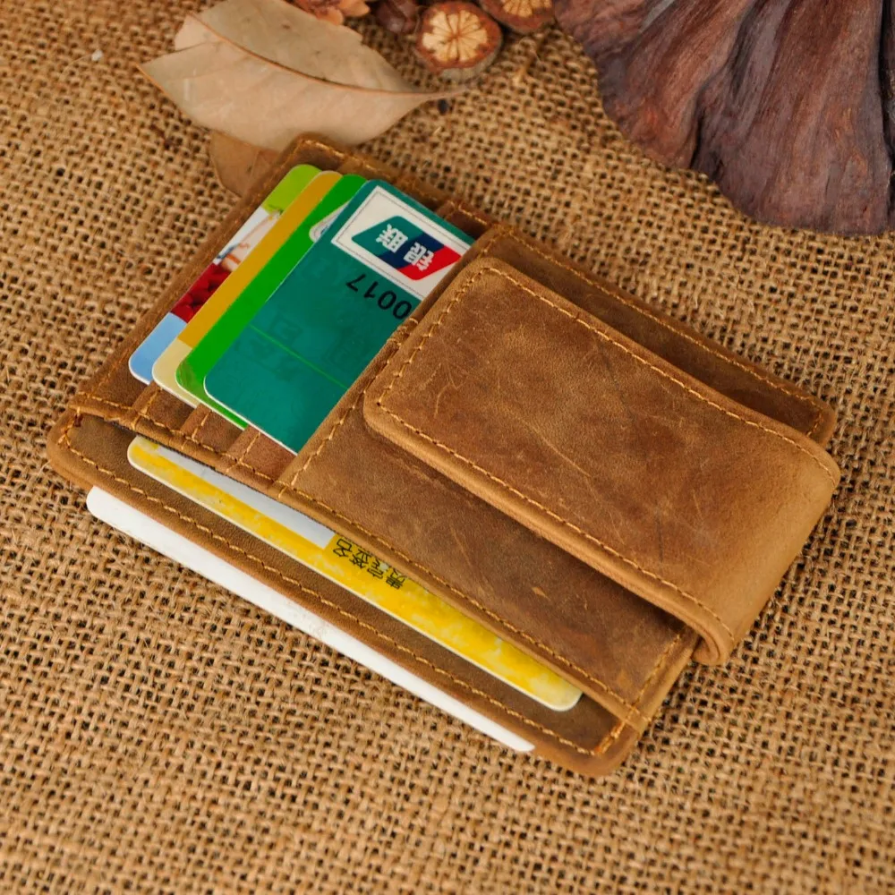 Male Quality Leather Designer Fashion Travel Slim Wallet Front Pocket Magnetic Money Clip Mini Card Case Purse Men 1015L