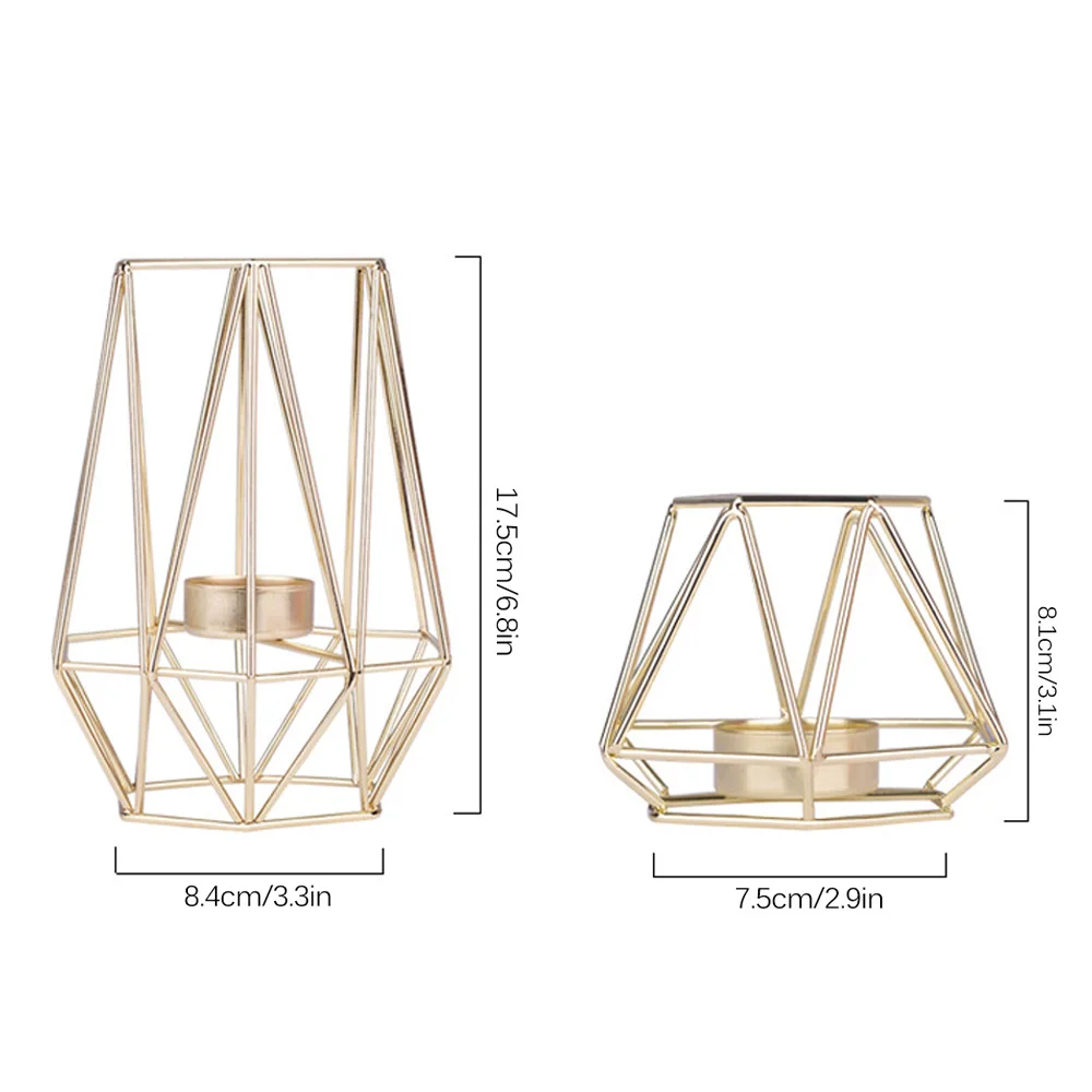 Подсвечник в скандинавском стиле из кованого железа, геометрический металлический подсвечник, подсвечники, подставка, обеденный стол, свадебные украшения - Цвет: Gold 2pcs