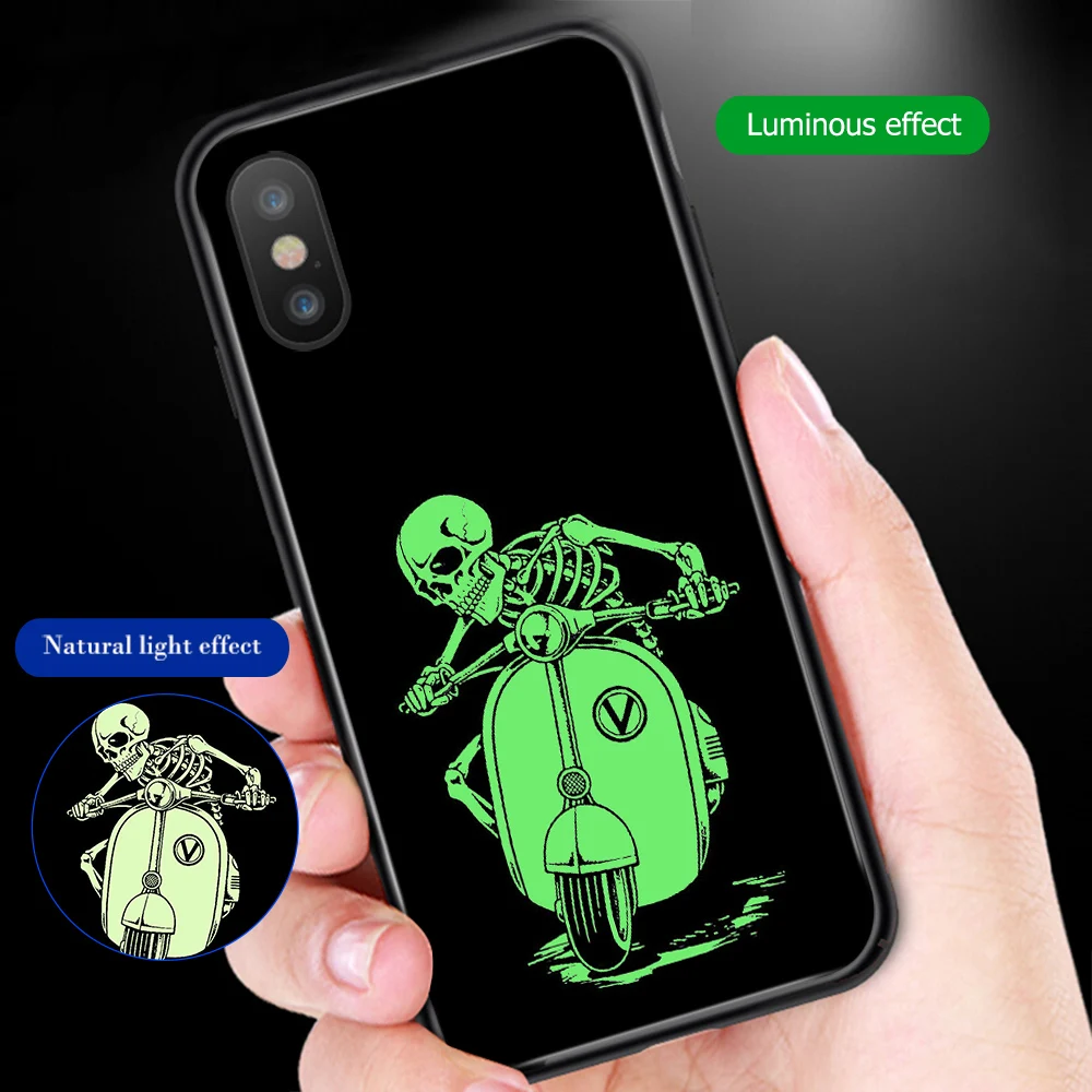 

ciciber Phone Case For iphone 11 Pro Max 2019 XR X XS MAX Luminou Glass Cover for Iphone 7 8 6 6S Plus Funny Skull Fundas Shell