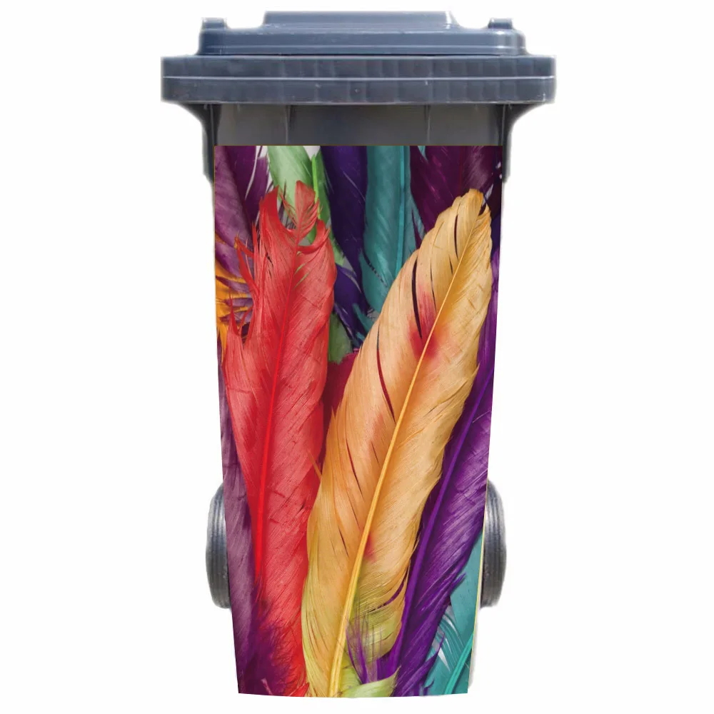 

DIY colorful feather Adhesive Removable Waterproof Sticker Decals Rubbish bin trash can Cover sticker 120liter 240liter