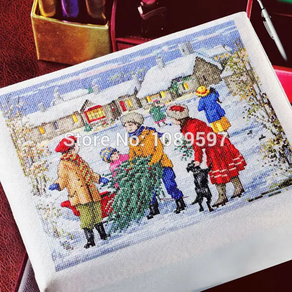 

Fishxx Cross-Stitch Col190-4 portrait [Happy Christmas] view of the winter,printing,100% accurate pattern,11CT,