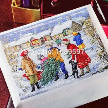 

Fishxx Cross-Stitch Col190-4 portrait [Happy Christmas] view of the winter,printing,100% accurate pattern,11CT,