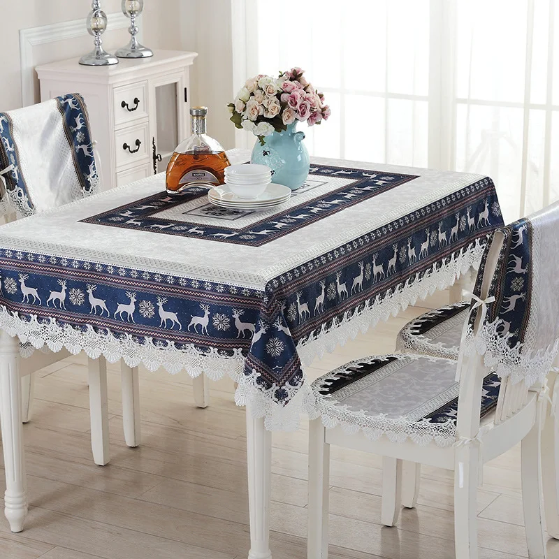 

Blue&Red Christmas Table Cloth European Style Goat&Snow Cover Thanksgiving Tablecloth Manteles De Navidad Home Party Decor