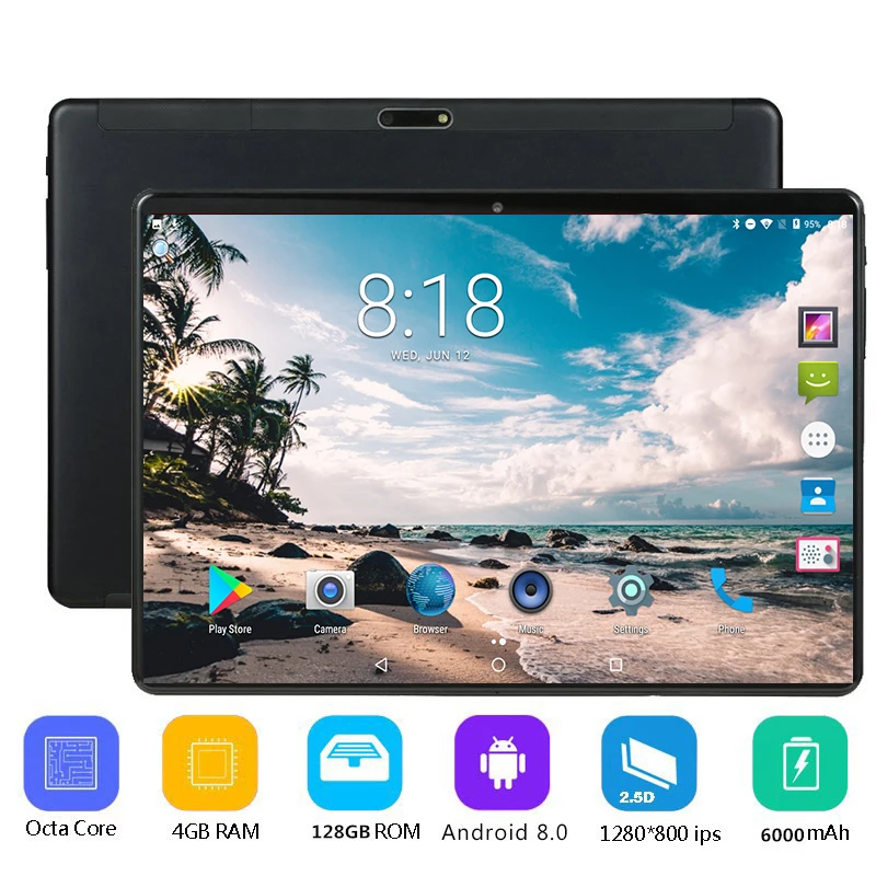 

Tempered Glass Tablet PC 10 Inch 4GB RAM 128GB ROM 1280x800 Android 8.0 3G 4G LTE phone kids Tablets 10.1 Octa Core pad 64g card