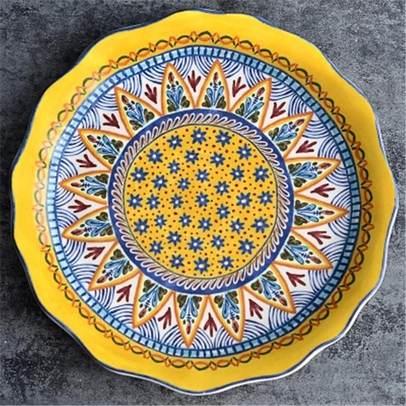 

KINGLANG Bohemian ethnic salad fruit plate steak plate beautiful ceramic household dish