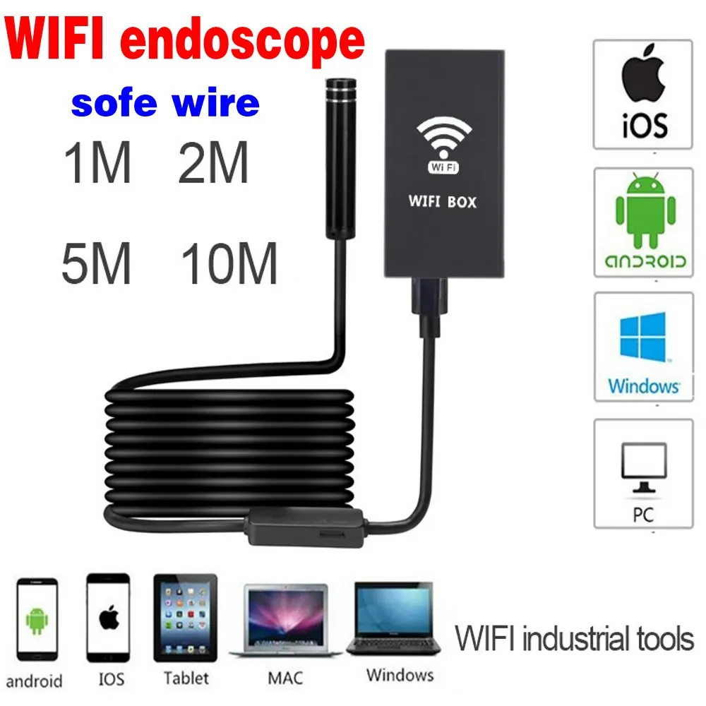 HD720P 8mm Lens WIFI Endoscope Camera Snake USB for Iphone Android