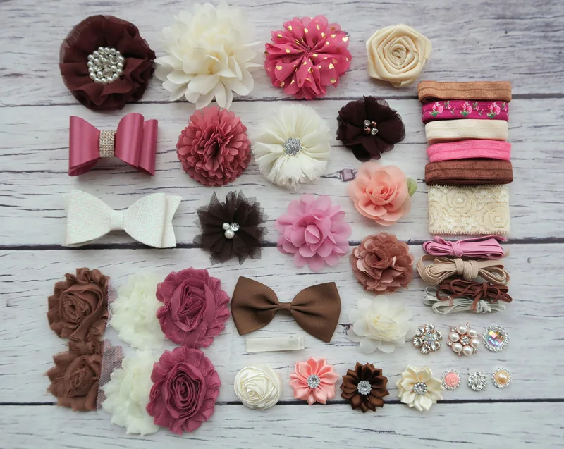

Shower Headband Station Kit,DIY Headband Making Kit,First Birthday Party Headband Kit,Hair Bow Kit ,Brown,ivory,coral S42