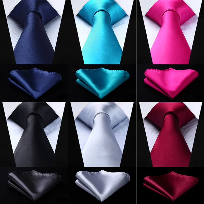 

Hisdern Necktie Handkerchief Set Classic Solid Gift For Men Woven Wedding Party Silk Men Tie Pocket Square Navy Blue Pink S0