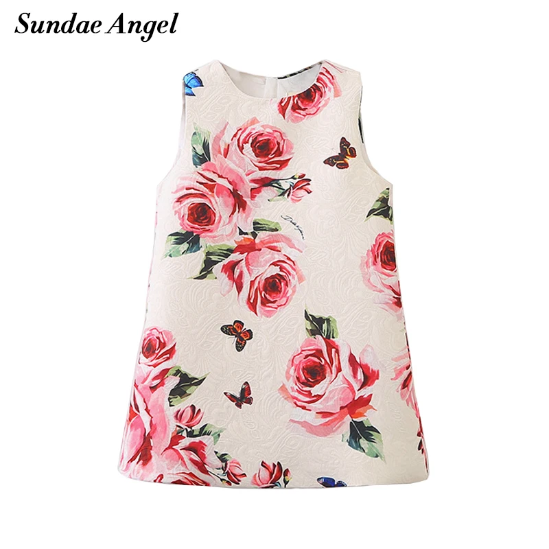 

Sundea Angel Dress for Girls Round Neck Sleeveless Print Flower Butterfly Pattern Summer Party Dress for Girls Princess Clothes