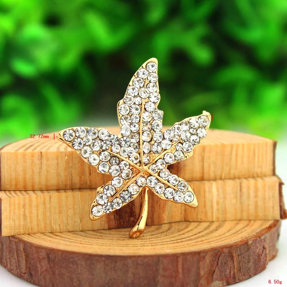 P297 034 10PC/Lot Free shipping rhinestone small maple leaf brooch for