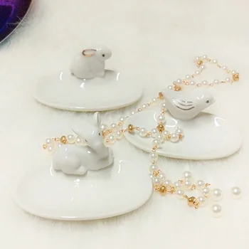 

cute white rabbit/deer/bird small ceramic jewelry storage tray small dish sundry table ornaments Home decoration