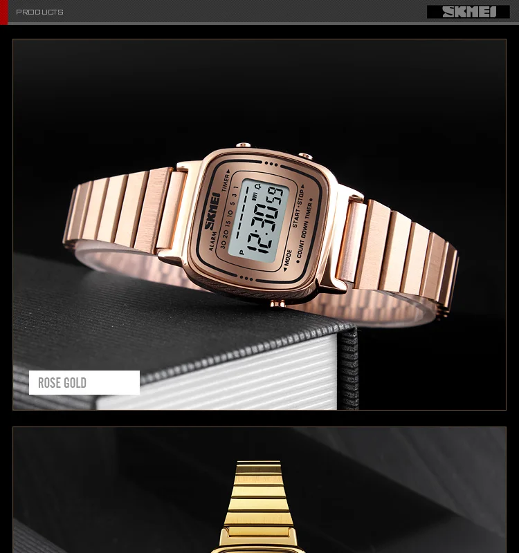 SKMEI известный роскошный Топ бренд Reloj Mujer женские часы водонепроницаемые обратного отсчета светодиодные цифровые женские часы женские наручные часы