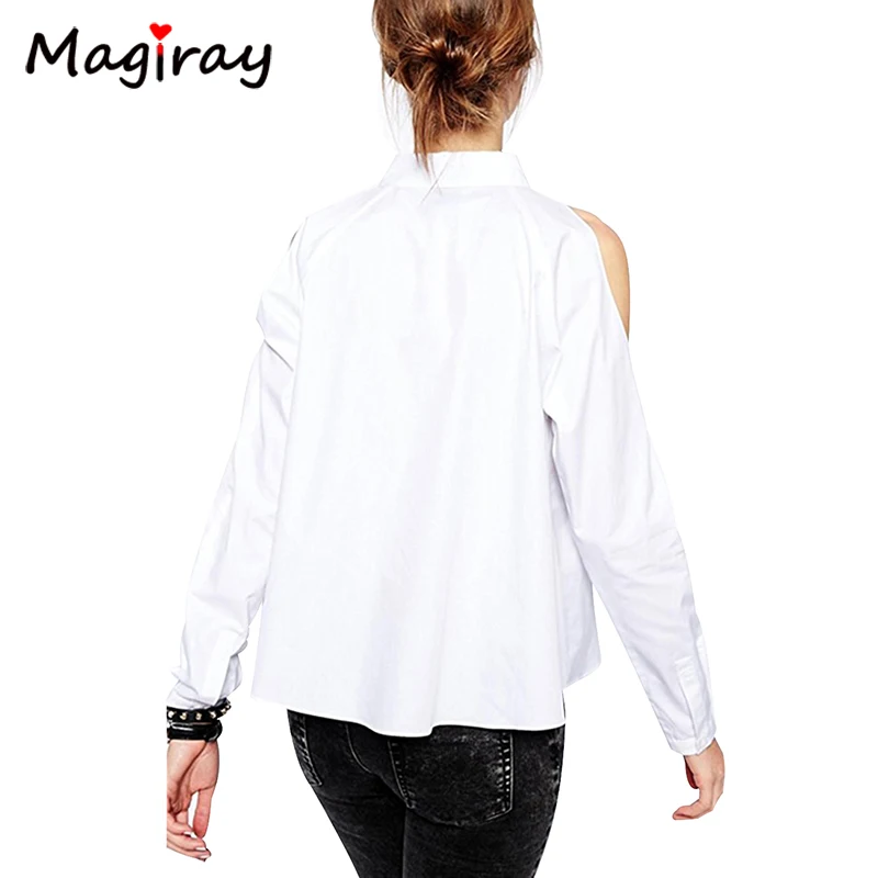 Magiray طويل كم قبالة تلة الكتف قميص المرأة زر أسفل الأبيض بلوزة الأسود عارضة 2019 فضفاض الصيف الإناث السيدات قمم