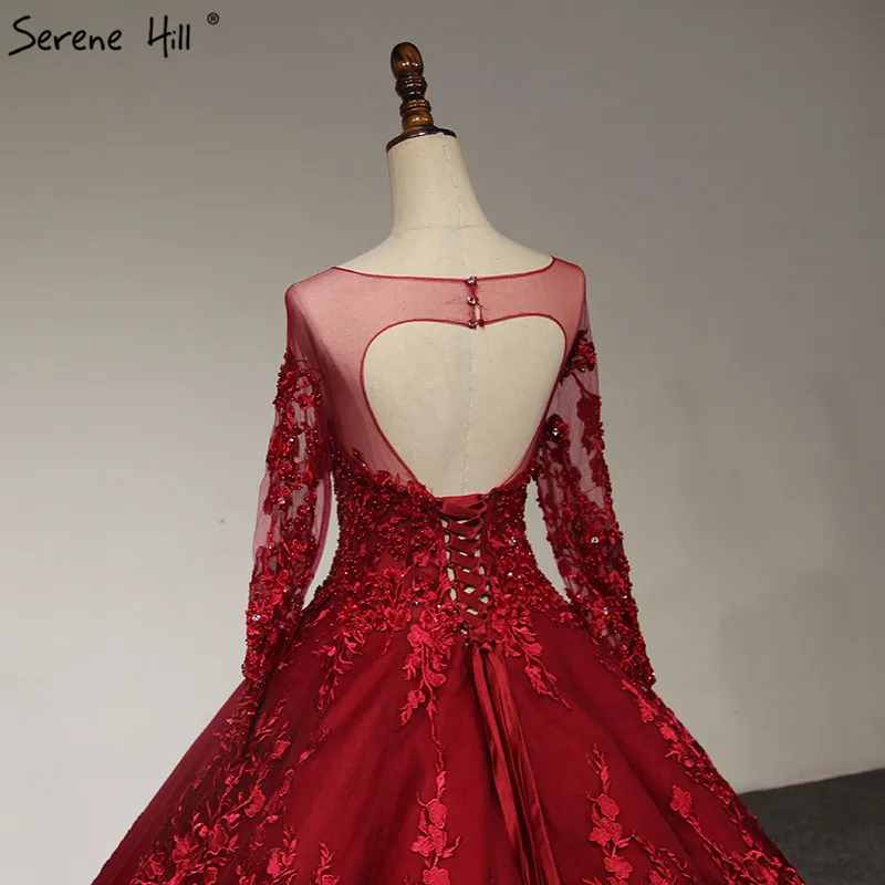 Красное вино с длинными рукавами роскошное свадебное платье ручной работы Цветы высокого класса Красивые Свадебные платья Vestido de Novia