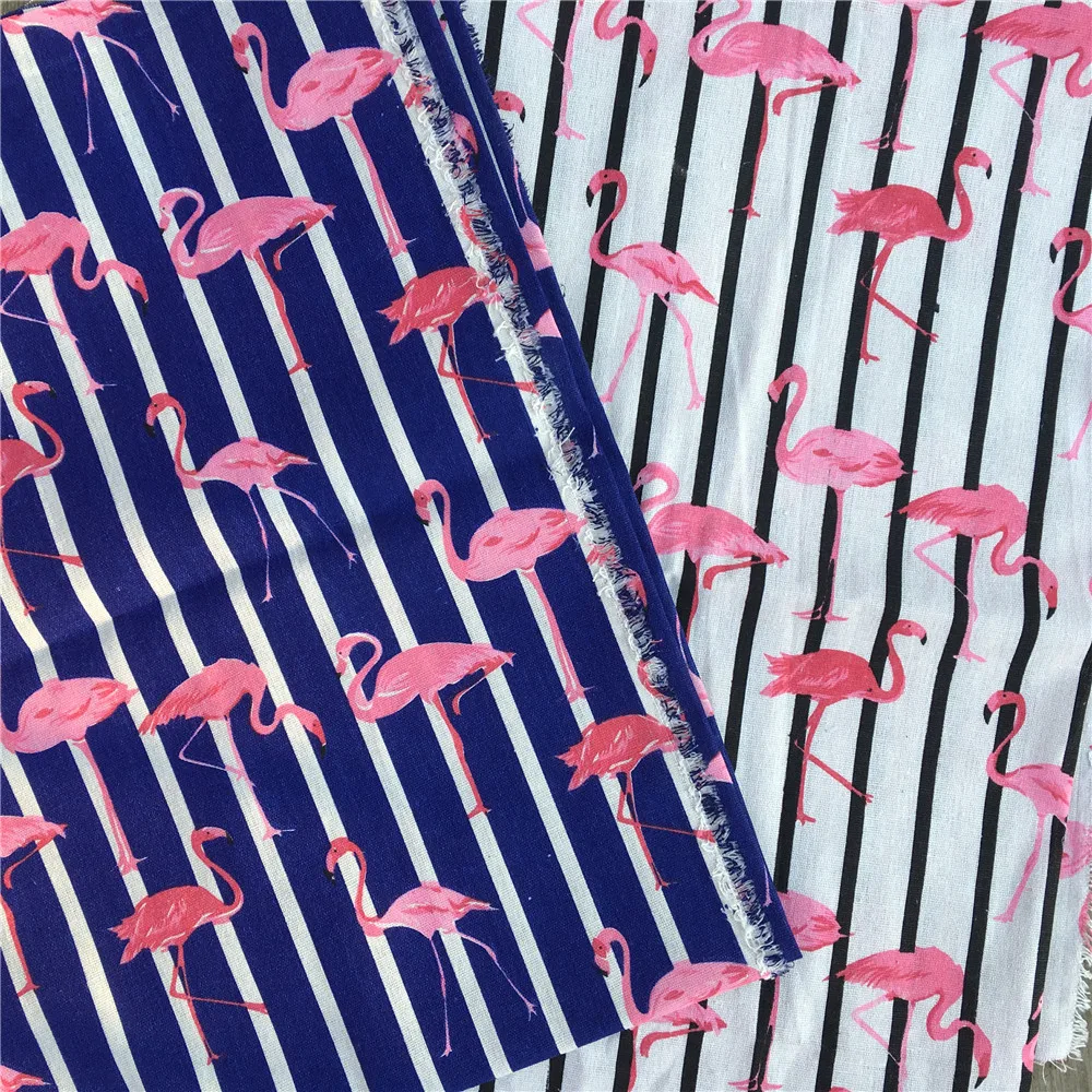 

HMS 50x150cm Cotton Linen Fabric DIY Material Print Flamingo Black Stripe Blue or White Base
