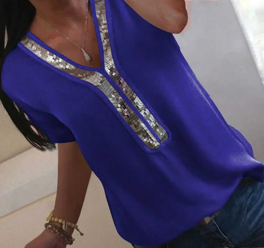 Hirigin Women Summer Chiffon Short Sleeve Casual Shirt Solid Color Tops Blouse Shirts