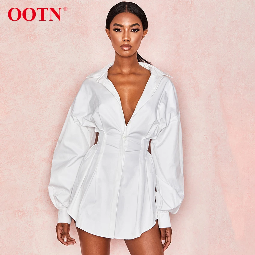 OOTN отложной воротник офисная рубашка платье дамы фонарь с длинным рукавом