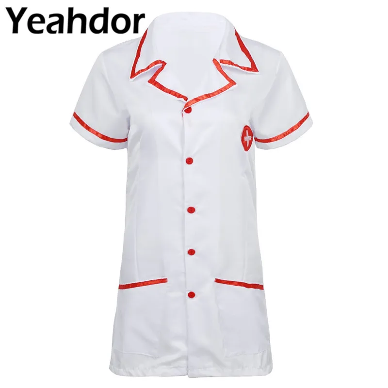 

3Pcs Women Nurse Uniform Roles Play Cosplay Costume Lingerie Set Lapel Collar Babydoll Mini Fancy Dress with G-string Hair Hoop