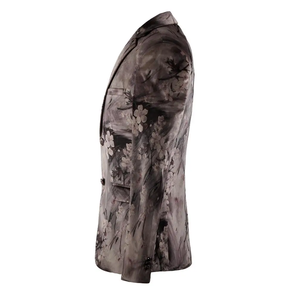 2019 Men'S High Quality Blazer Silver Print Party Wedding Costume Luxury Flower Jacket Performance Party Essentials