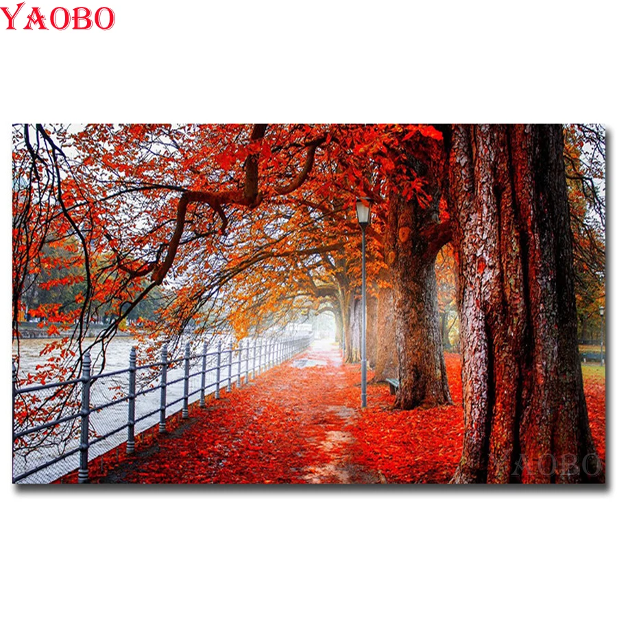 100% full square round Diamond Mosaic pictures Red Forest Landscape 5D Painting Cross Stitch Kits DIY Embroidery | Дом и сад