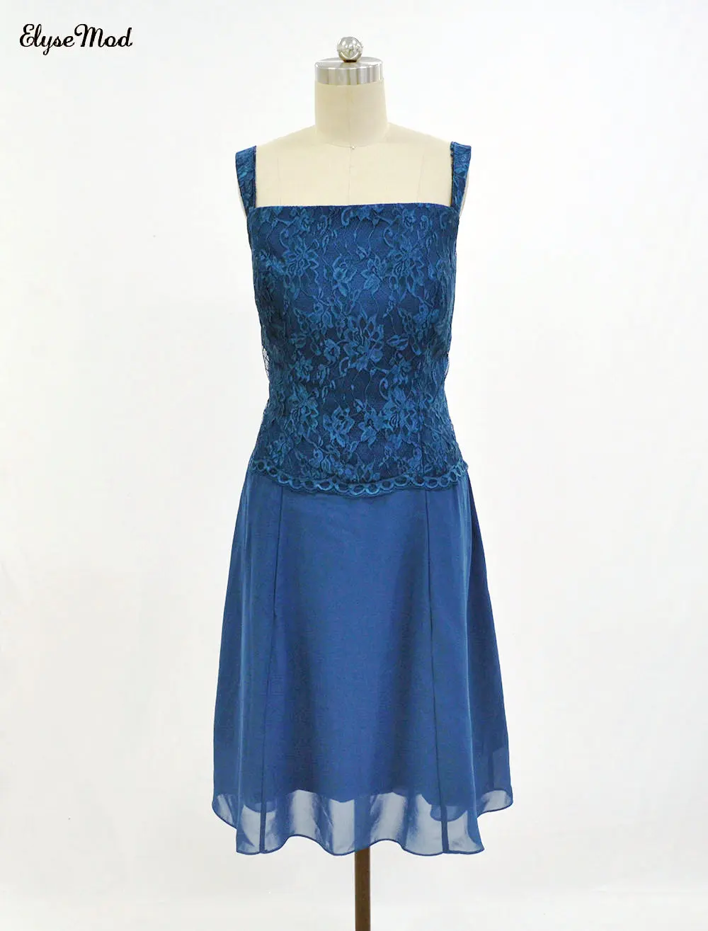 2018 New Blue Cap Sleeves Knee Length Teal Lace Cocktail Dresses Sheer Lace Knee Length Short