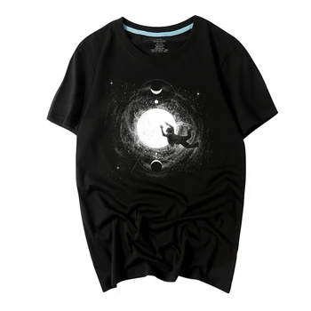 

WBDDT Cool Black Hole Print Men T-shirt 100% Cotton Quality Fashion Homme Suit Costume