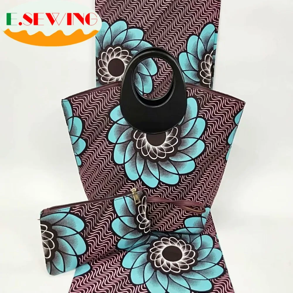 

3 pieces/set african wax bag set,high quality african woman's handbag matching 6 yards veritable wax hollandais fabric