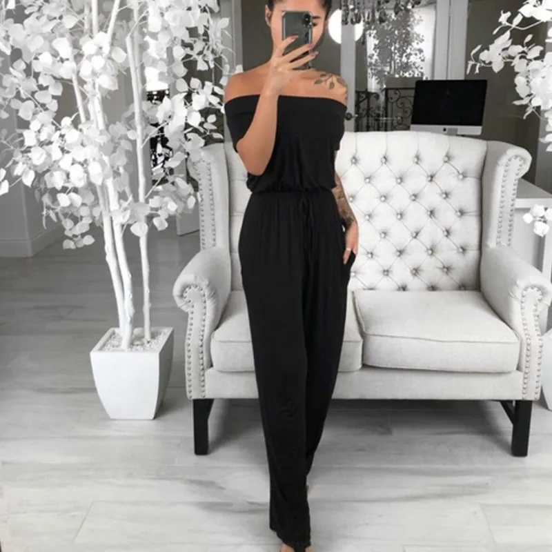 

Women Off-shoulder Wide Legs Casual Jumpsuit Summer Holiday Home Style Loose RompeR Plus Size S-2XL