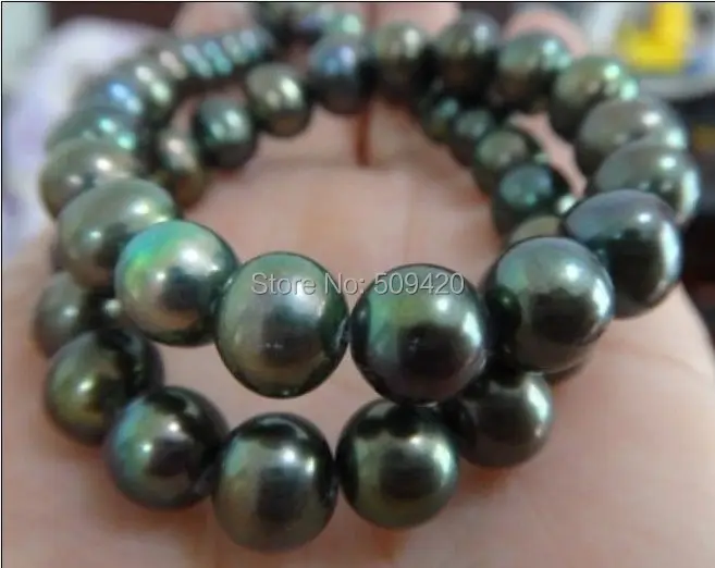 

Free Shipping >>>18" 10-11MM TAHITIAN GENUINE PEACOCK GREEN REDISH AAA PEARL NECKLACE 14K