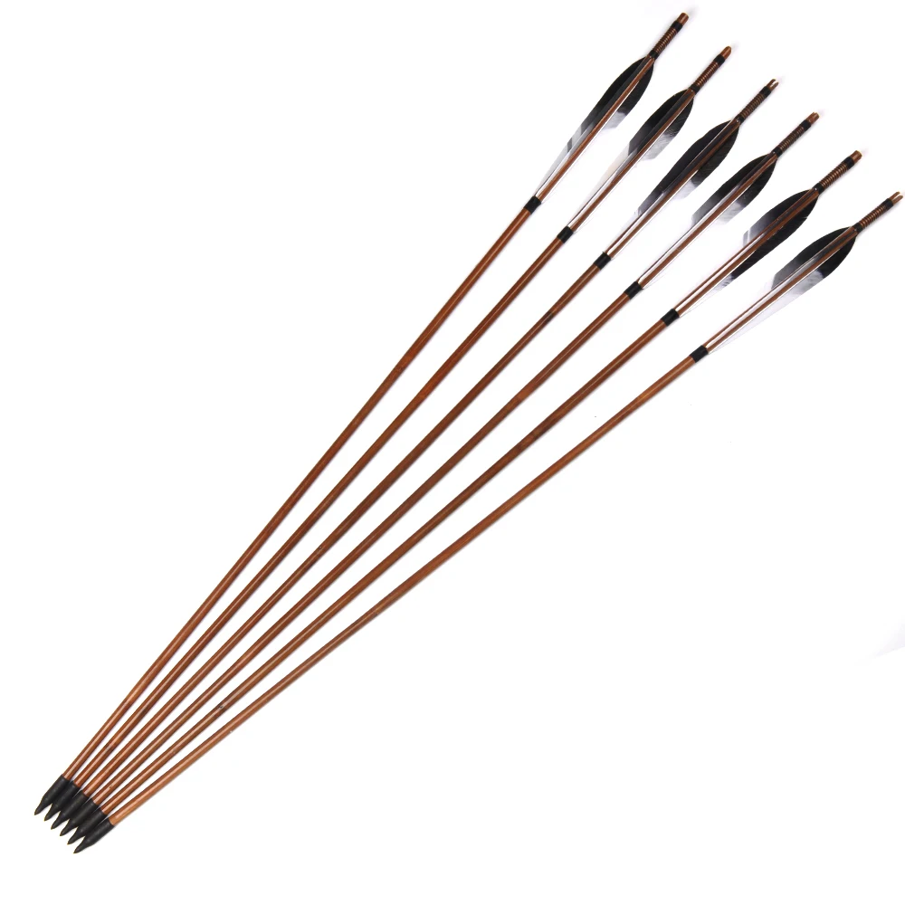 Tiro de Caça Tiro com Arco Setas de Bambu com Pena do Peru para 20-50lbs 30 Polegadas Espinha 500 Longbow Arco Recurvo 6 - 12 24 Pcs 6 Peru para 20-50lbs Longbow Arco Recurvo tiro de caça Tiro Com Arco