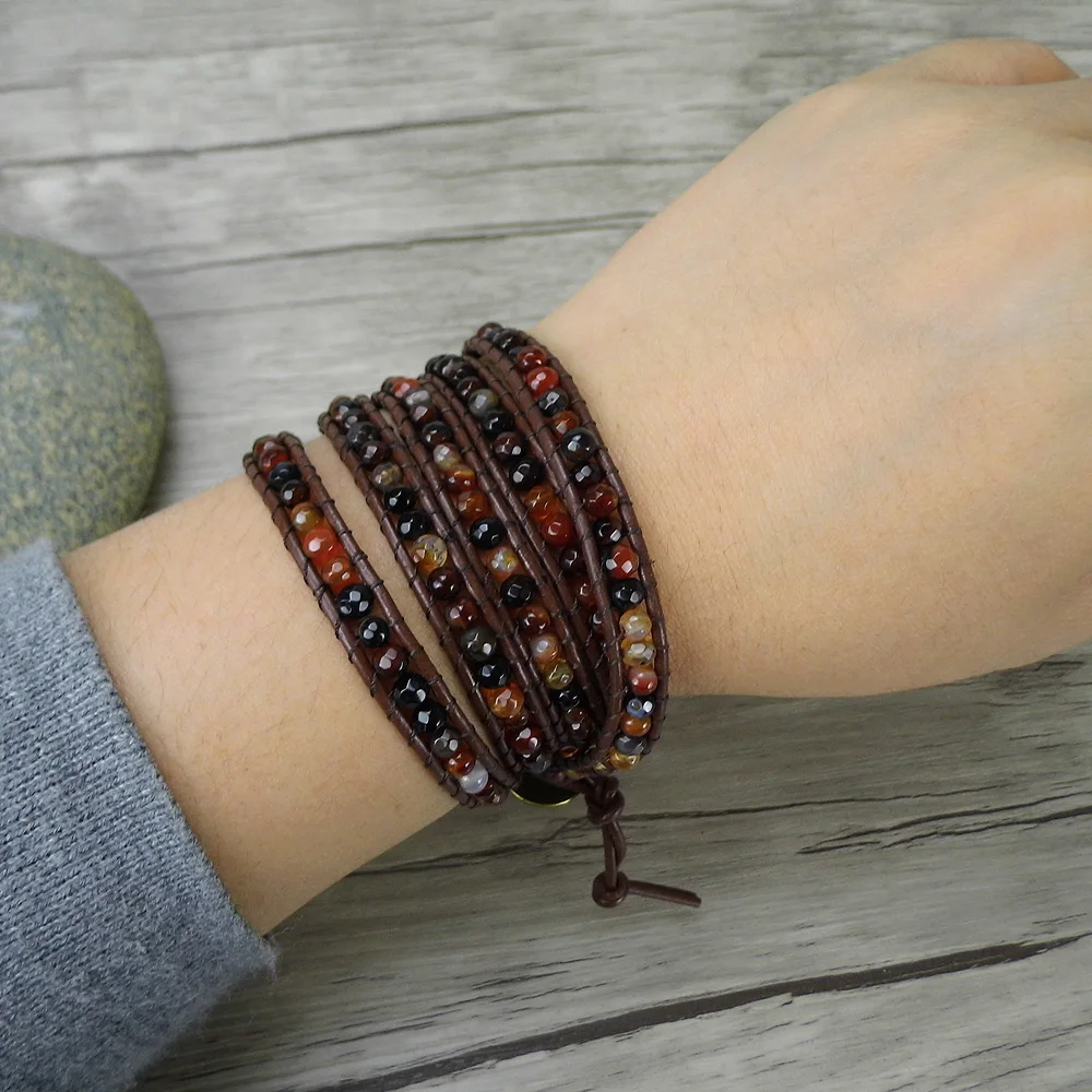Fancy Wrap Bracelet Natural Stone Red Bead Boho Leather Fancy Wrap Bracelet Natural Stone Red Bead Boho Leather Yoga Facted Beads Woman Jewelry In Bracelets From Accessories