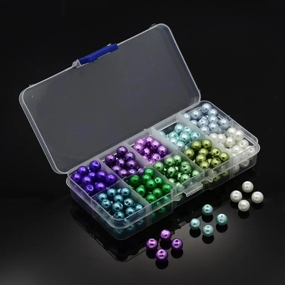 

1Box 8mm Mixed Color Round Glass Pearl Beads for Jewelry Making DIY, Dyed, Hole: 1mm; about 25pcs/compartment, 250pcs/box