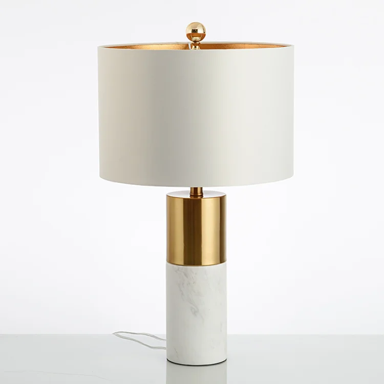 Современный минималистичный Серый Белый цилиндрический мраморный Настольный светильник тканевый абажур гостиная спальня крепление