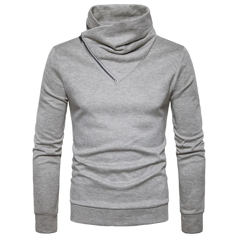 

2019 New Turtleneck Sweater Men Head Side Zipper Casual Slim Irregular Design Pullover Solid Color Streetwear Sweater Male
