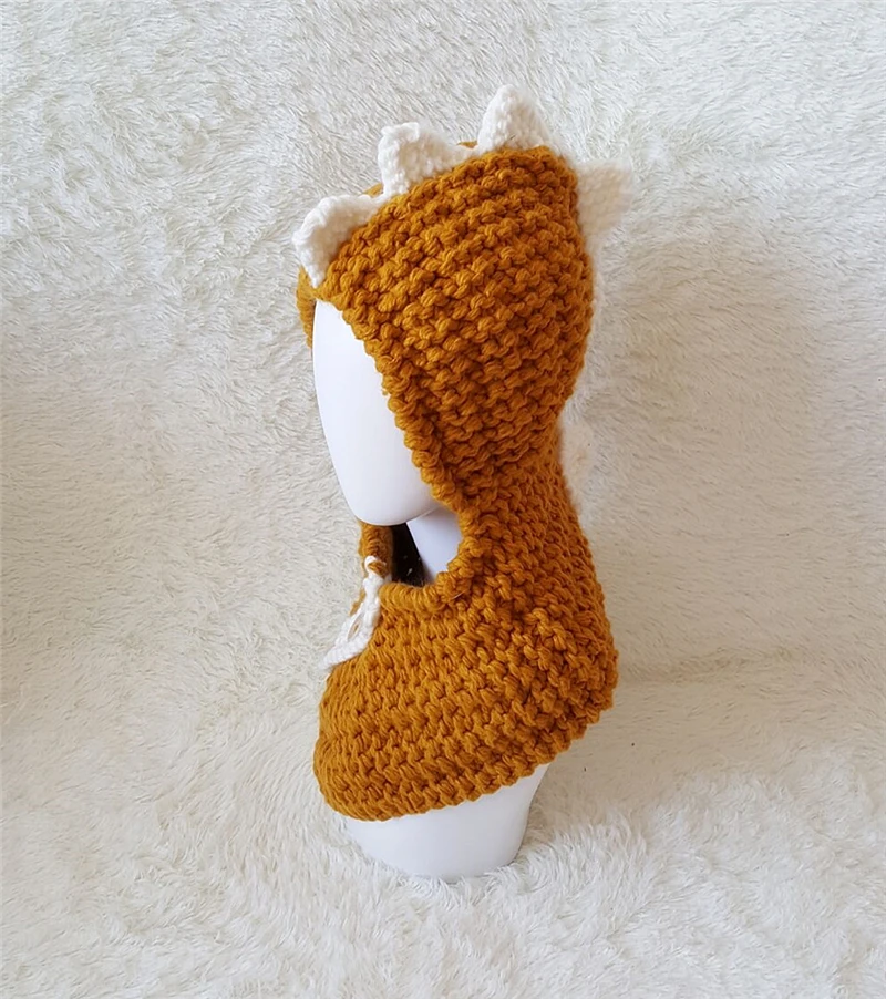 Kid Handmade Dinosaur Hat Children Eleka Knitted Cap Boy Girl Neckchief Tubular Scarf 3 Buttons Loop Shawl and Beanie_voghion.com