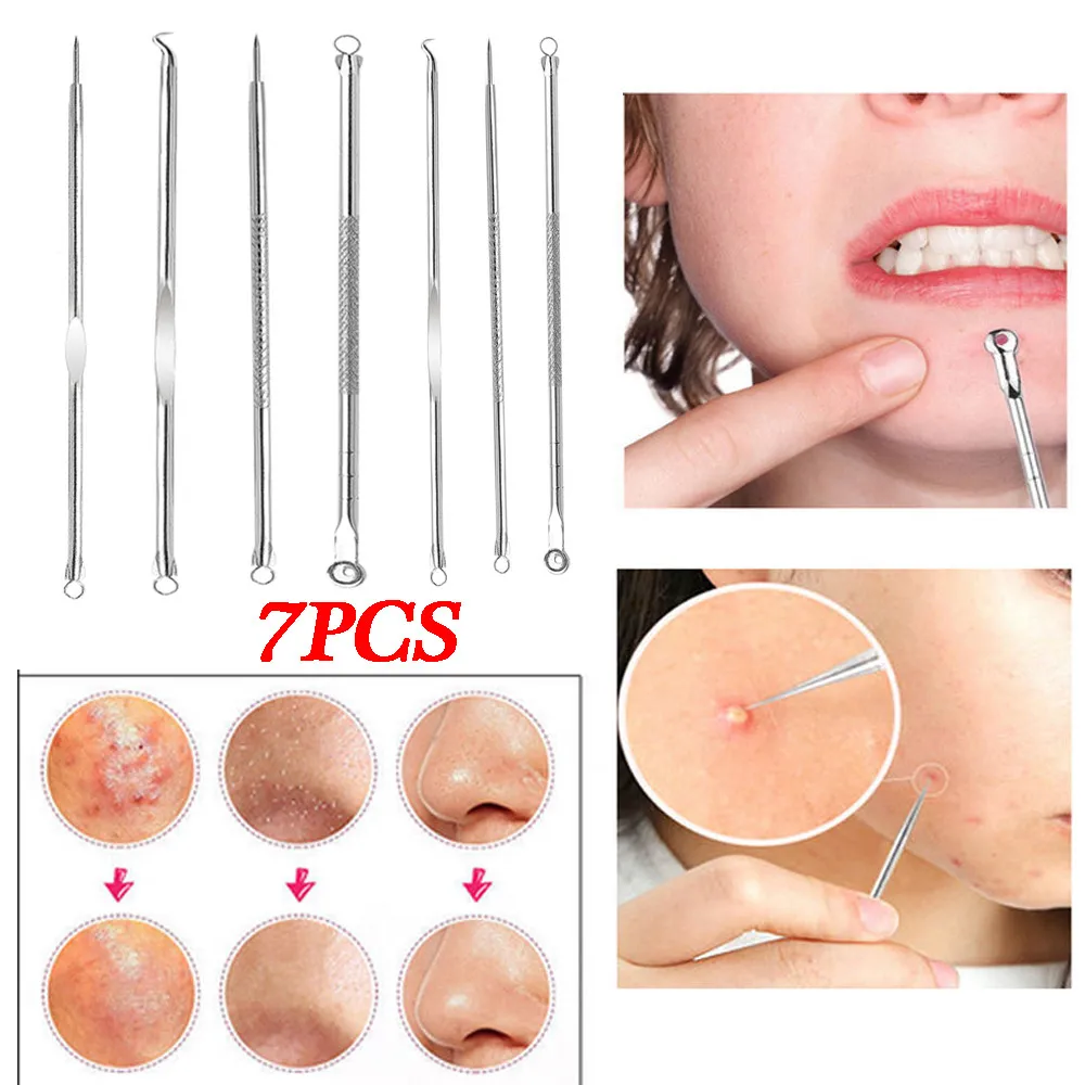 

7Pcs/Set Stainless Facial Acne Spot Pimple Remover Extractor Tool Tweezer+Acne Needle+Blackhead Remover maquiagem