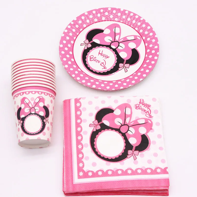 40Pcs Minnie pink cartoon Party Decoration Plates Cups Napkins Cover Baby Shower Birthday Decors Kids Party Supplies|Disposable Party Tableware| - AliExpress