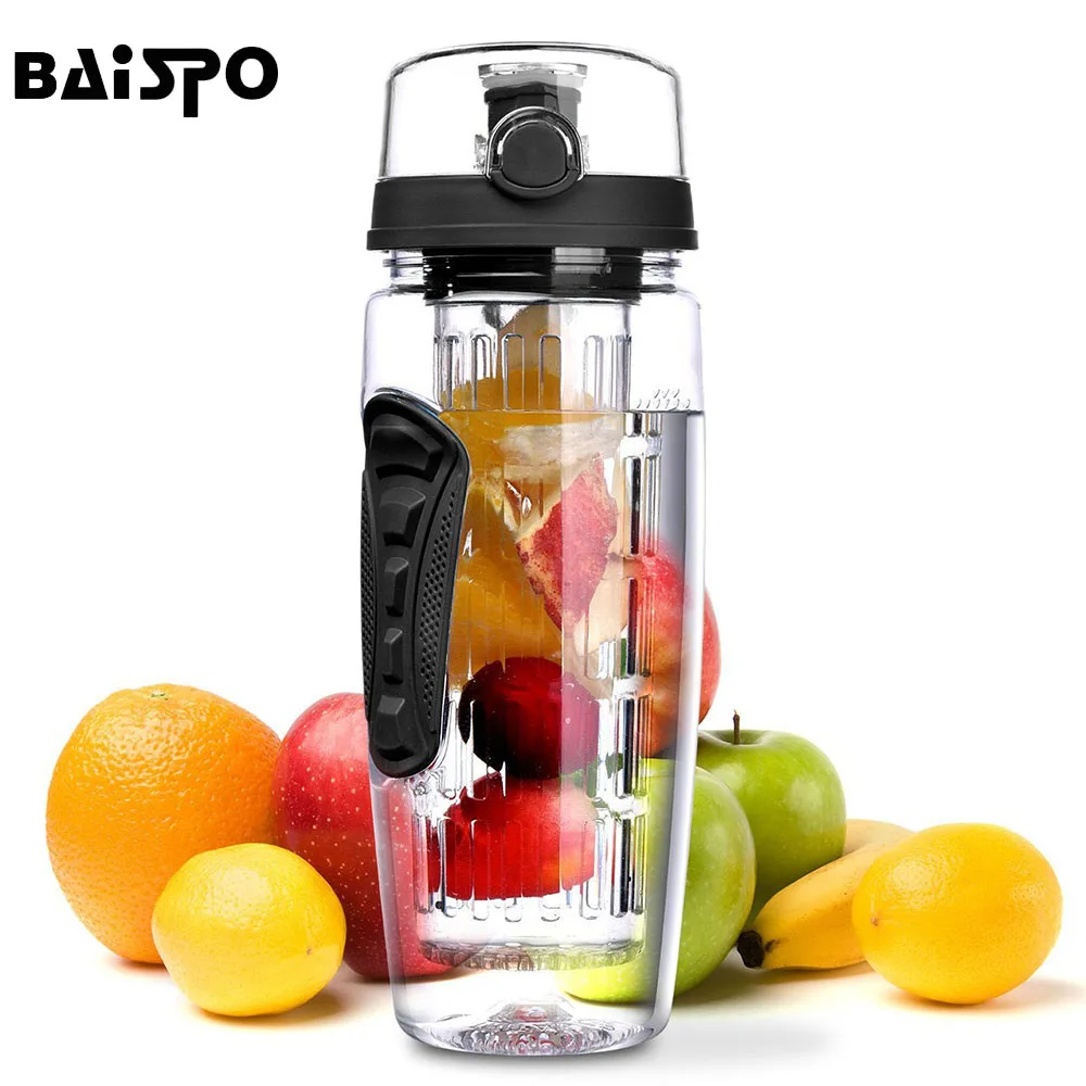 BAISPO 32 oz 900 مللي BPA شحن زجاجات لتحلل الفواكه في المياه عصير شاكر الرياضة زجاجة مياه ليمون جولة المشي المحمولة تسلق مخيم زجاجات