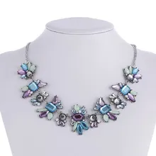 Fashion Luxury Created Colorful Crystal Flower Pendants Chocker Statement Necklace Fashion Jewelry Women Collar Accessories