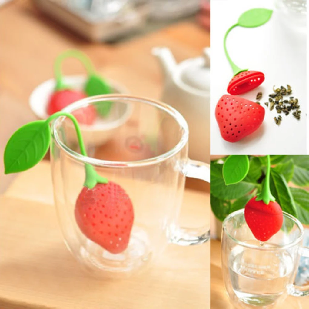 

Tea Strainer Silicone Strawberry Loose Tea Leaf Strainer Herbal Spice Infuser Filter Diffuser