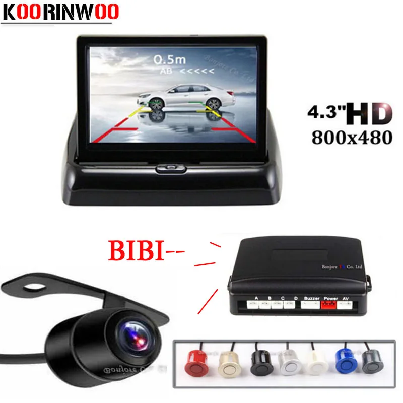 

Koorinwoo Car Video Parking SensorS Assistance 4.3 Inch TFT Auto Mirror Monitor Car Rear View Camera Reversing Radar 4 System