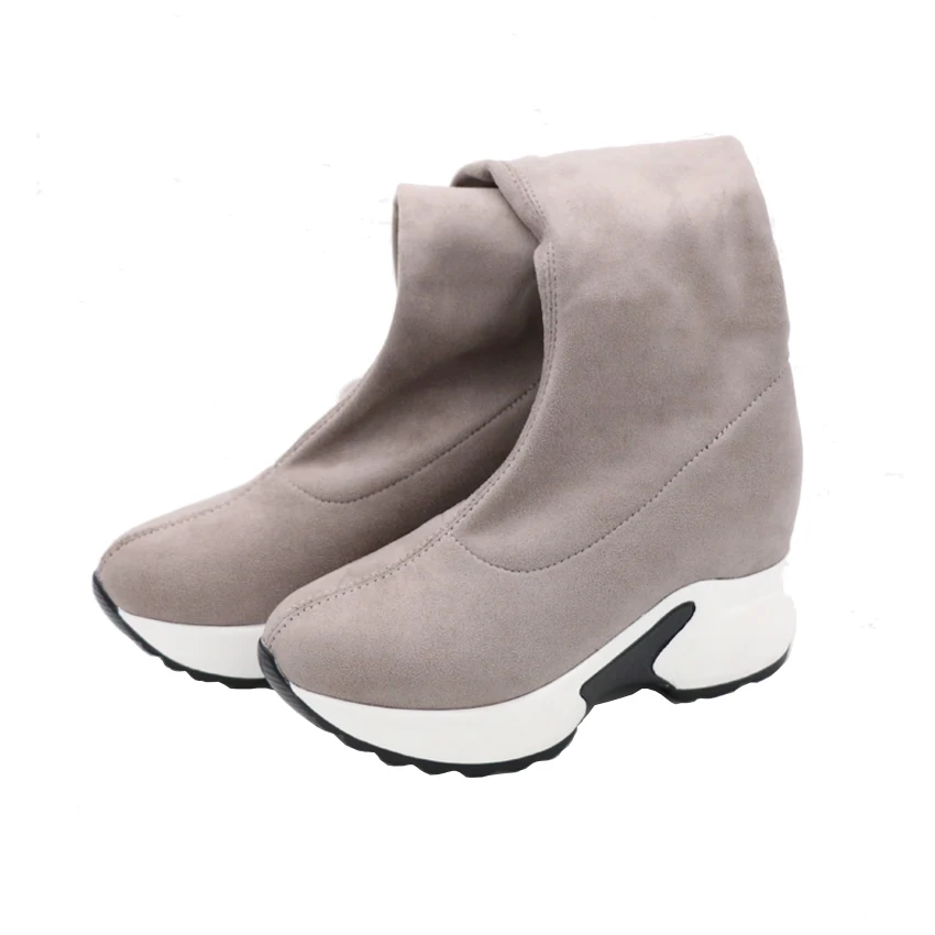 ESVEVA Over The Knee Boots Winter Women Boots Wedge High Heel Slip On Elastic Flock Motorcycle Platform Size 34-43