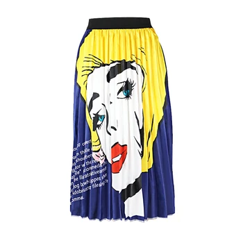 

Fashion Cartoon Print Skirt Women Streetwear A-Line Pleated Skirt LadiesHarajuku Female High Waist Casual Knee Length Skirt