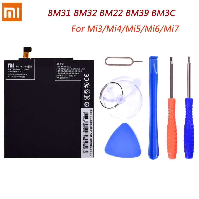 

Original Phone Battery BM31 BM32 BM22 BM39 BM3C For Xiaomi Mi3 Mi4 Mi5 Mi6 Mi7 Mi 3 4 5 6 7 Lithium Polymer Batteries Free tools